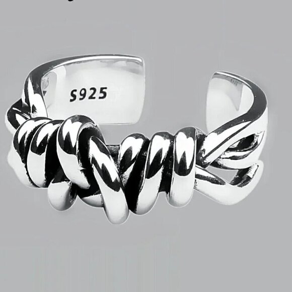 925 Sterling Stamped Twisted Knot Adjustable Boho Ring #1319 - Picture 3 of 13